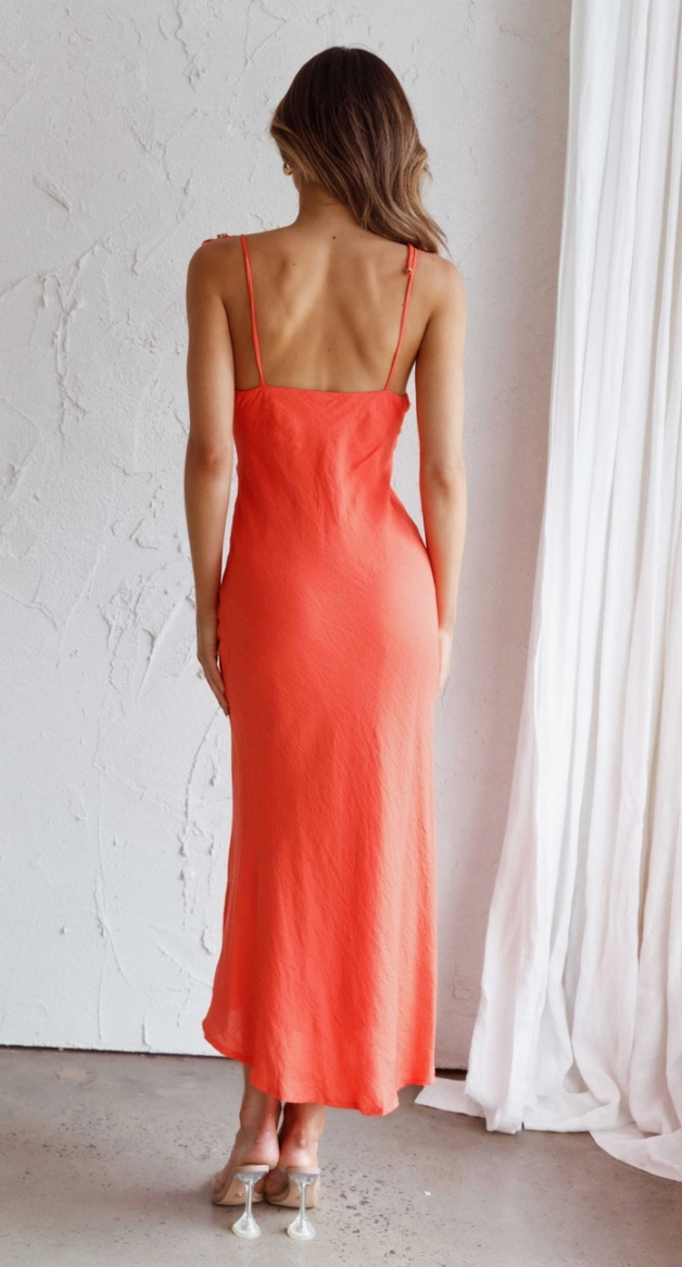 Coral Gathered Bust High Slit Midi