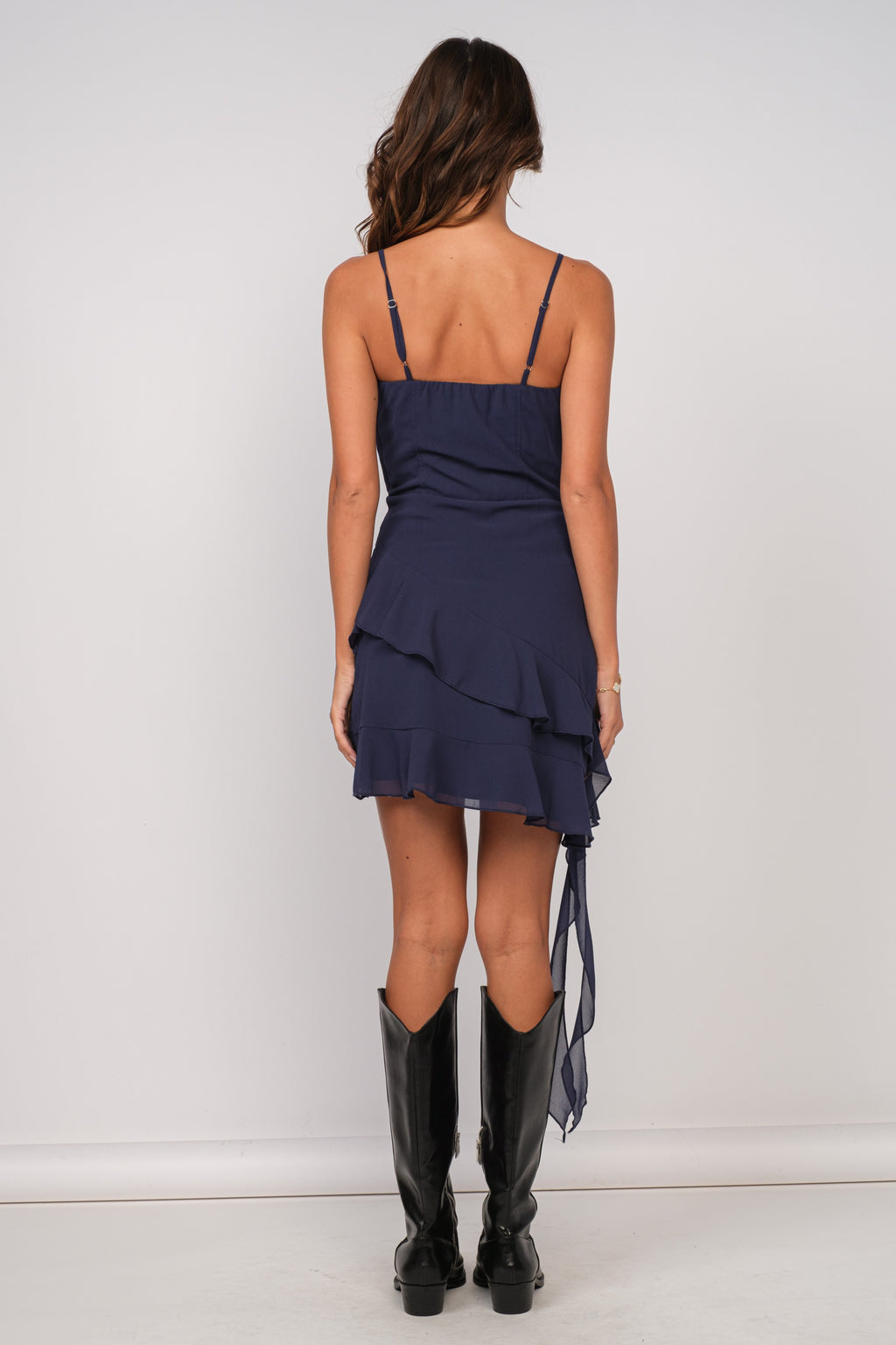 Navy Asymmetrical Ruffle Mini