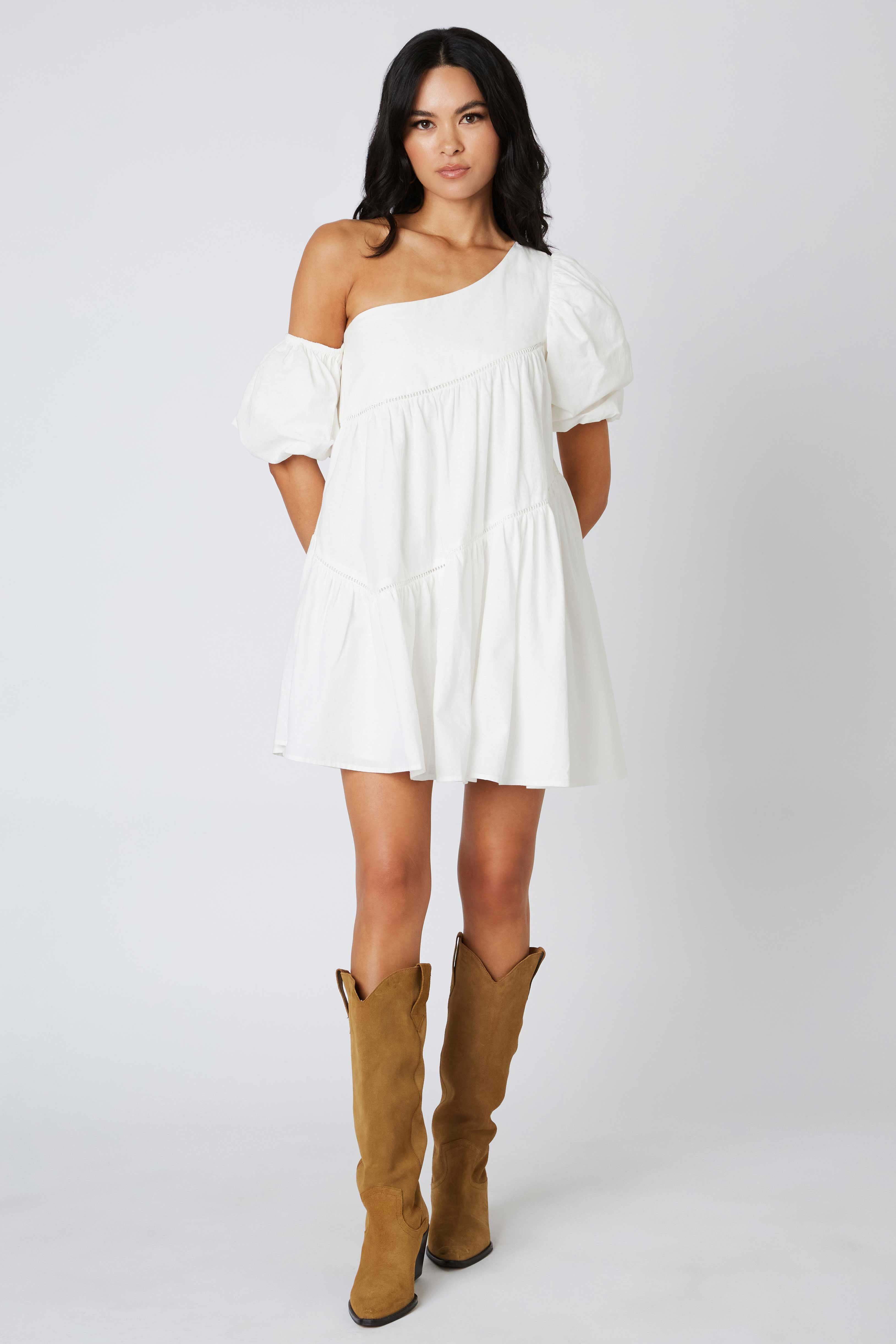 White Asymmetrical Off the Shoulder Mini