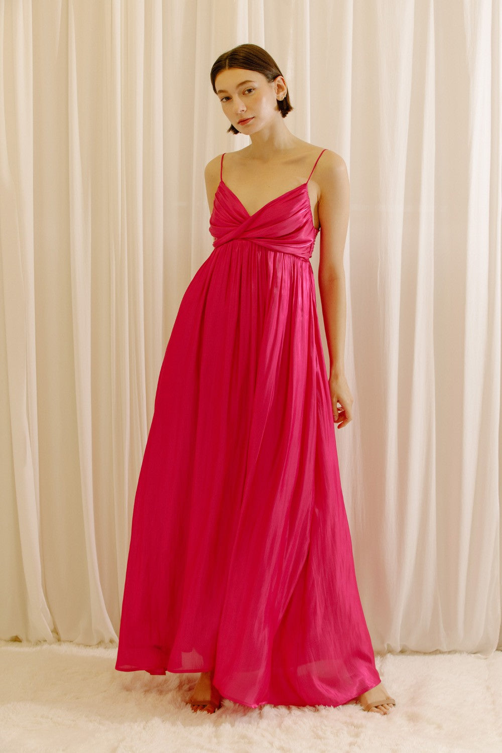 Magenta Twist Top Satin Maxi