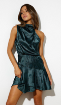High Neck Floral Satin Mini