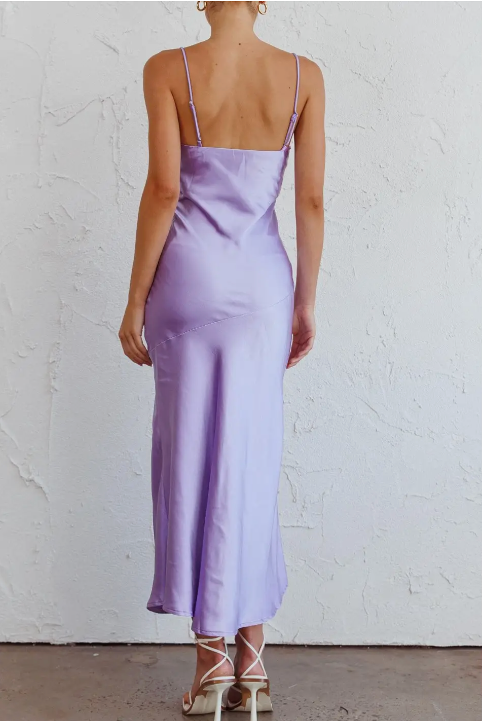 Lavender Satin Cowl Neck Midi