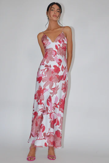 Pink Floral V-Neck Maxi