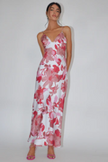 Pink Floral V-Neck Maxi