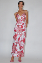 Pink Floral V-Neck Maxi