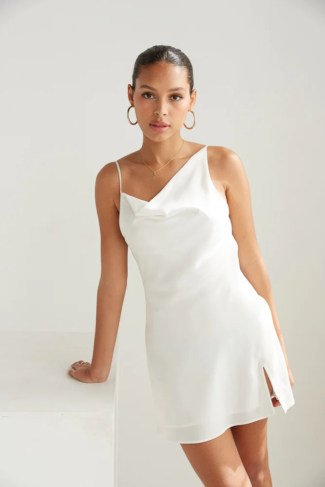 White Asymmetrical Slip Mini