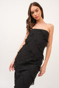 Black Strapless Ruffle Maxi