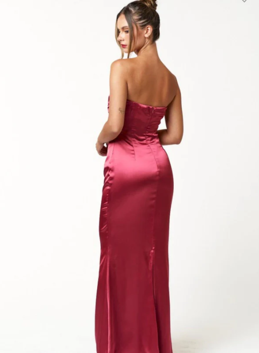 Rose Flower Detail Satin Maxi