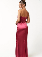 Rose Flower Detail Satin Maxi
