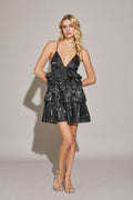 Black Shiny Tiered Ruffle Mini