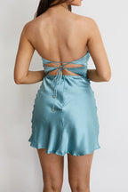Blue Satin Strapless Mini