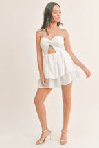 White Strapless Keyhole Textured Mini