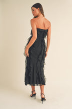 Black Ruffle Strapless Midi