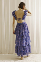 Purple Romantic Floral Ruffle Maxi