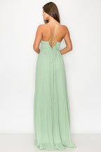 Sage Pleated High Slit Maxi