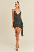 Black Sequin V-Neck Draped Mini