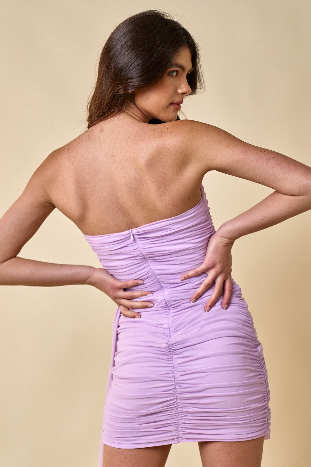 Lavender Mesh Drape Bodycon Mini