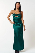 Emerald Rose Detail Satin Maxi