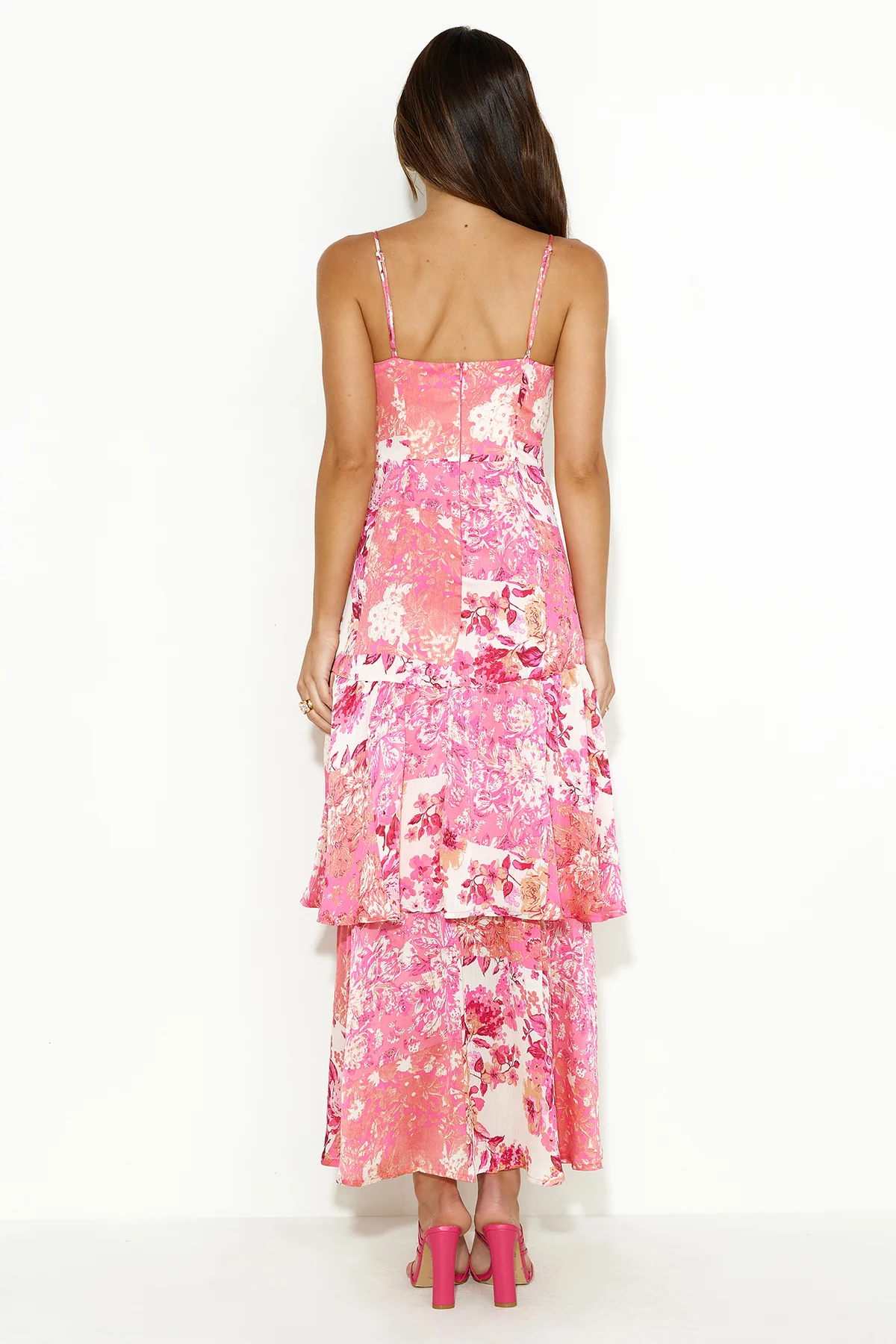 Pink Floral Tiered Maxi