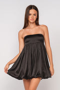 Black Satin Strapless Bubble Mini