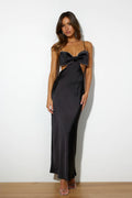 Black Bow Cut-Out Satin Maxi