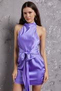 Lavender High Neck Satin Mini