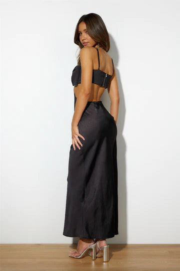Black Bow Cut-Out Satin Maxi