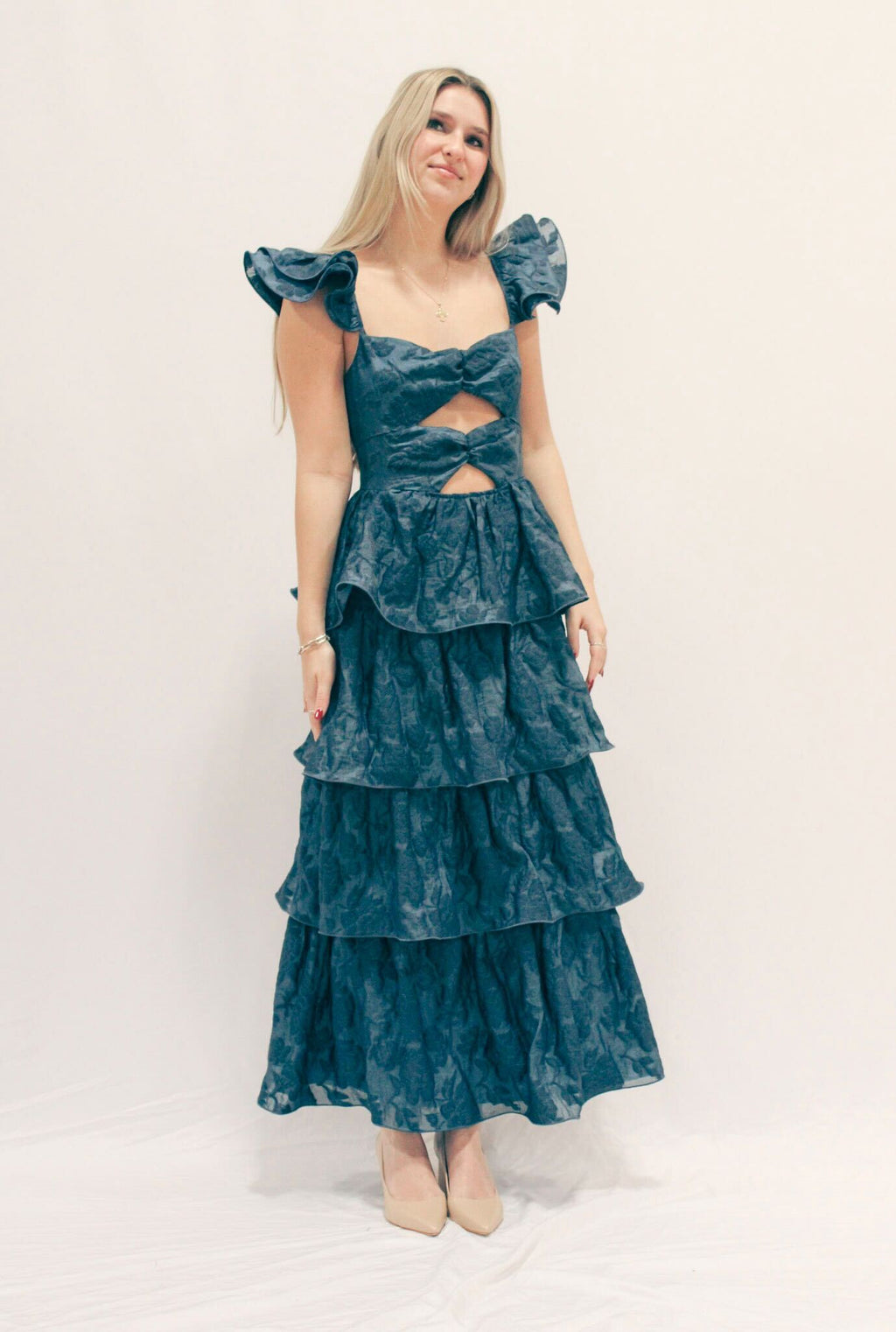 Dark Blue Tiered Keyhole Maxi