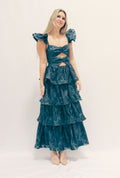 Dark Blue Tiered Keyhole Maxi