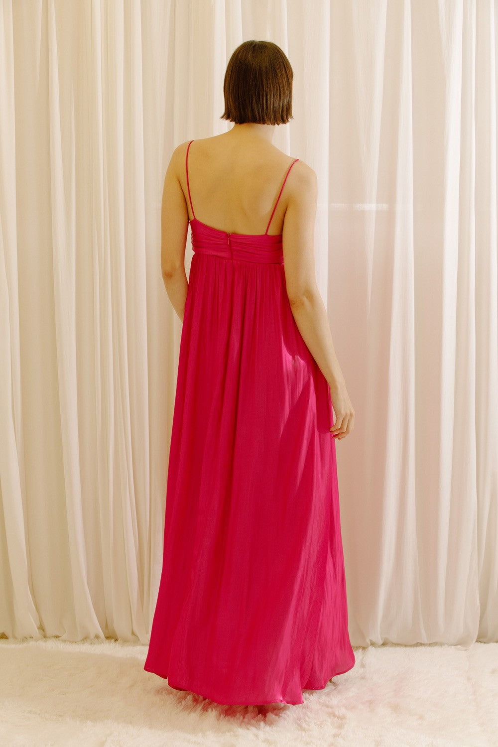 Magenta Twist Top Satin Maxi