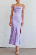 Lavender Satin Cowl Neck Midi