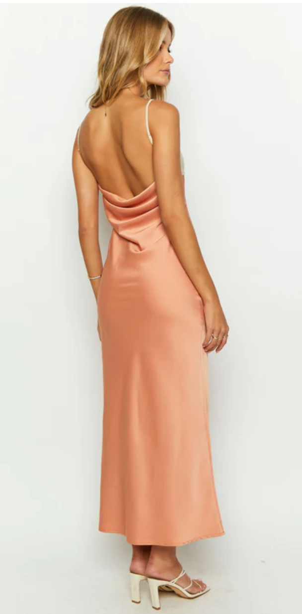 Orange and White Color Block Satin Maxi