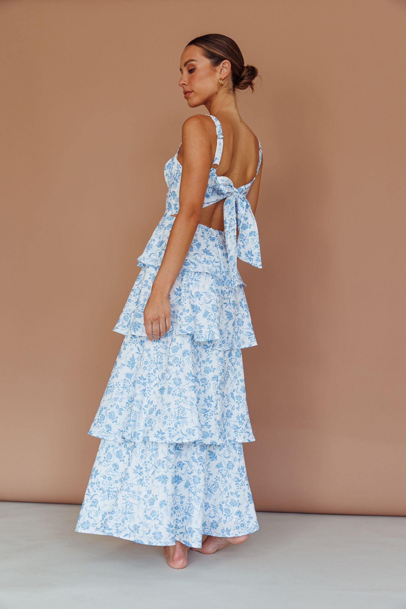 Blue Floral Tiered Skirt Maxi