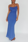 Blue Cinched Lace Up Maxi