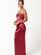 Rose Flower Detail Satin Maxi