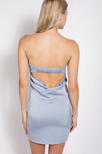 Dusty Blue Strapless Satin Foldover Mini