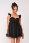 Black Polka Dot Mesh Babydoll Mini