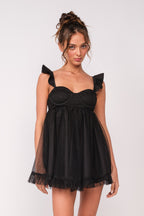 Black Polka Dot Mesh Babydoll Mini