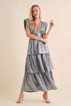 Silver Metallic Tiered Maxi