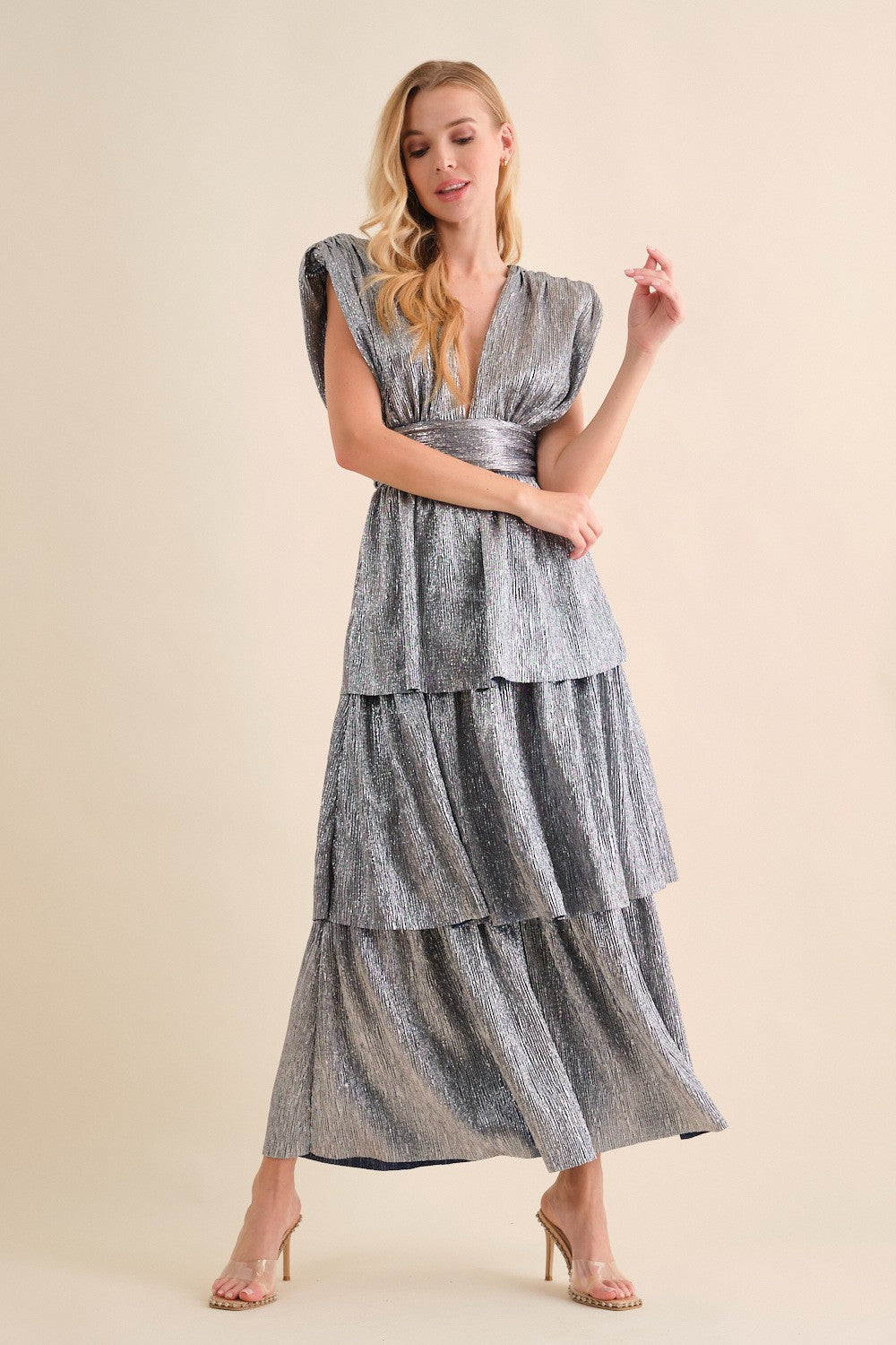 Silver Metallic Tiered Maxi