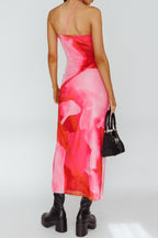 Pink Printed One Shoulder Cross Over Maxi