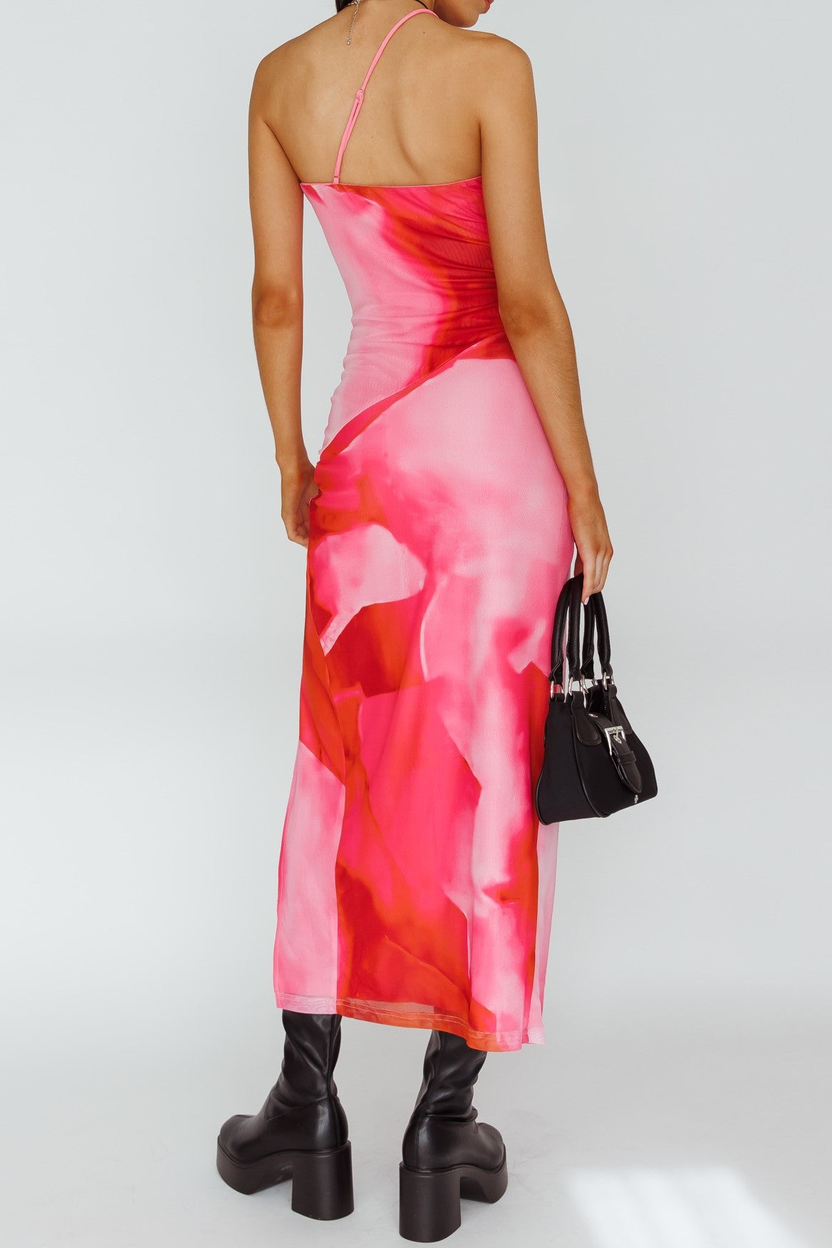 Pink Printed One Shoulder Cross Over Maxi