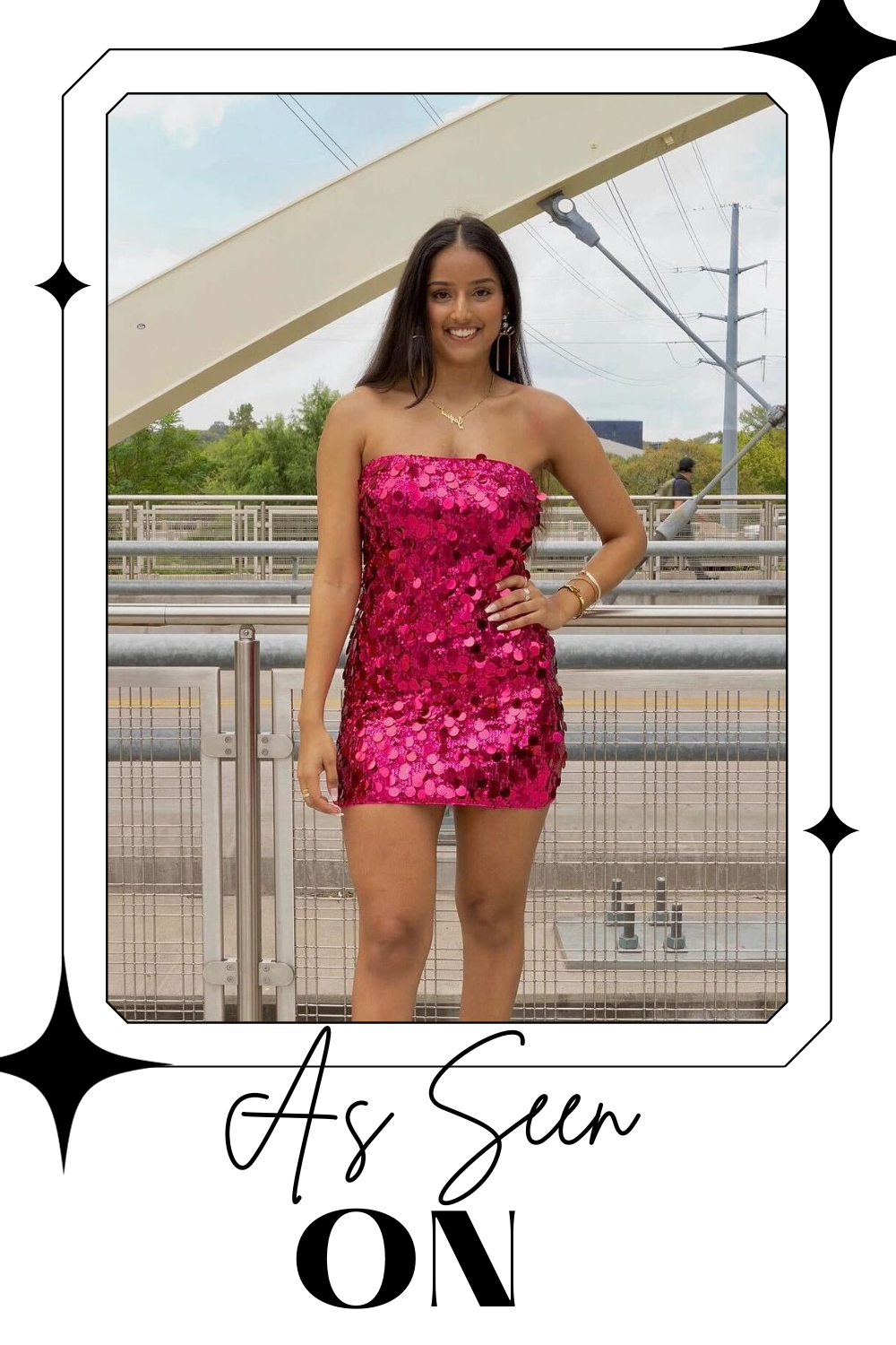 Pink Strapless Large Sequin Mini