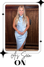 Icy Blue High Neck High Slit Midi