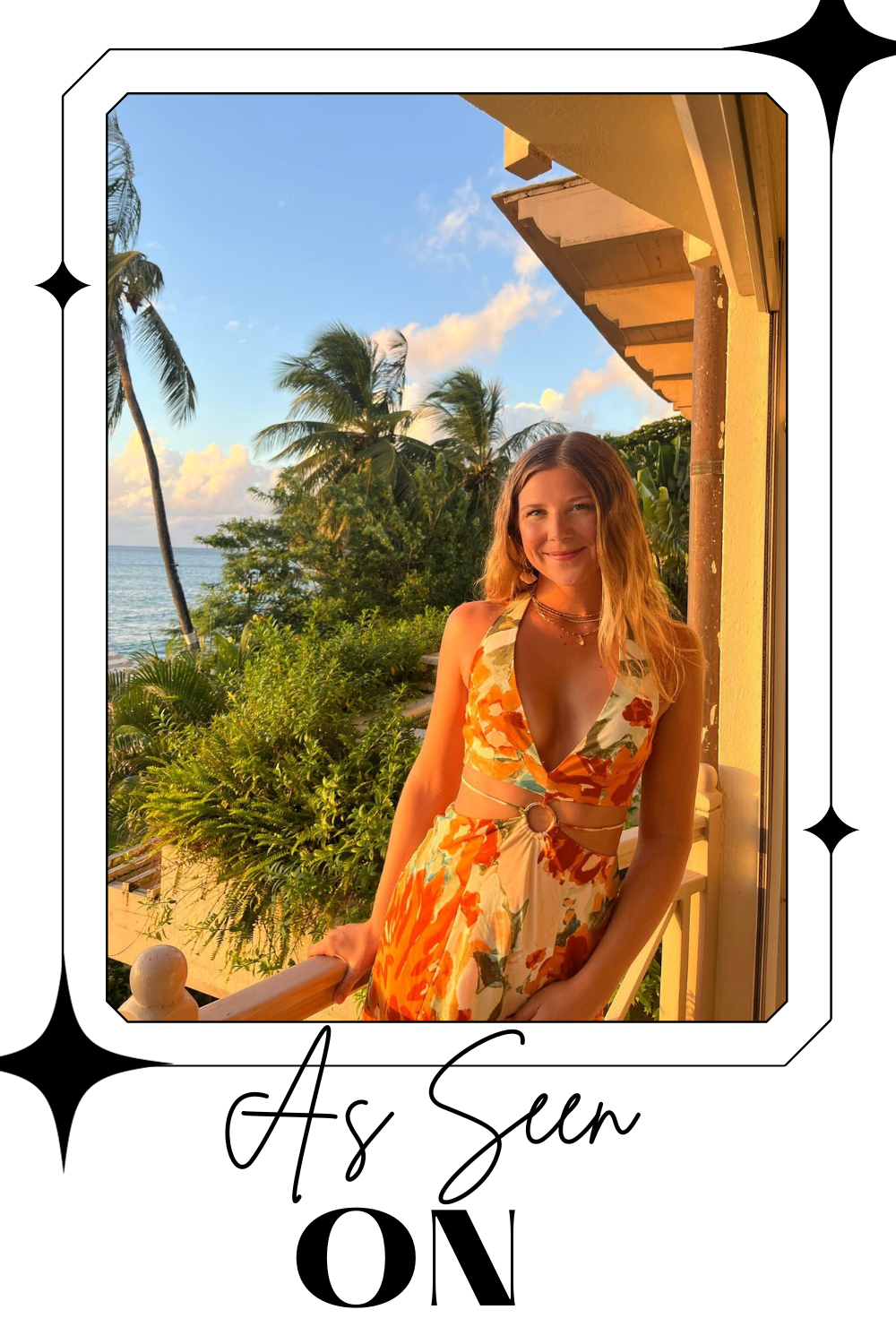 Orange Floral Gold Hoop Center Cut-Out Maxi