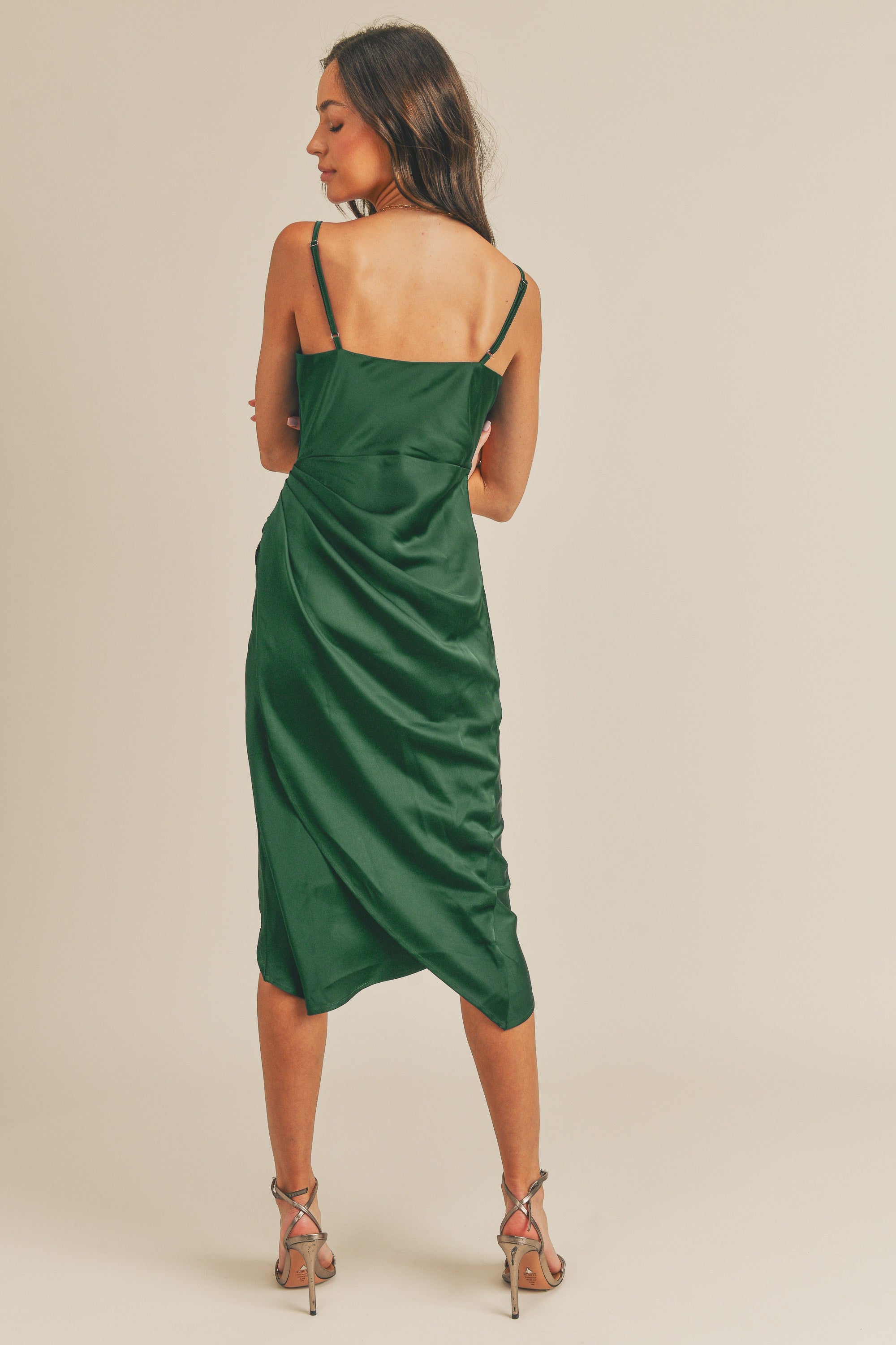 Emerald Satin Cowl Neck Midi