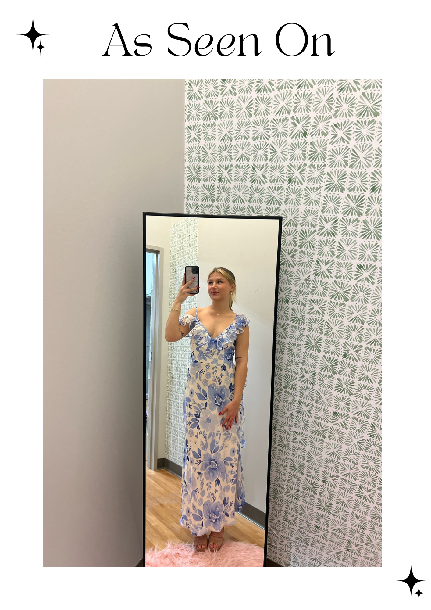 Blue Floral Ruffle Detail Maxi