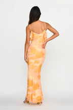 Coral Patterned Cowl Neck Maxi