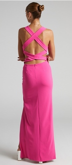 Hot Pink Side Cut Out High Slit Maxi