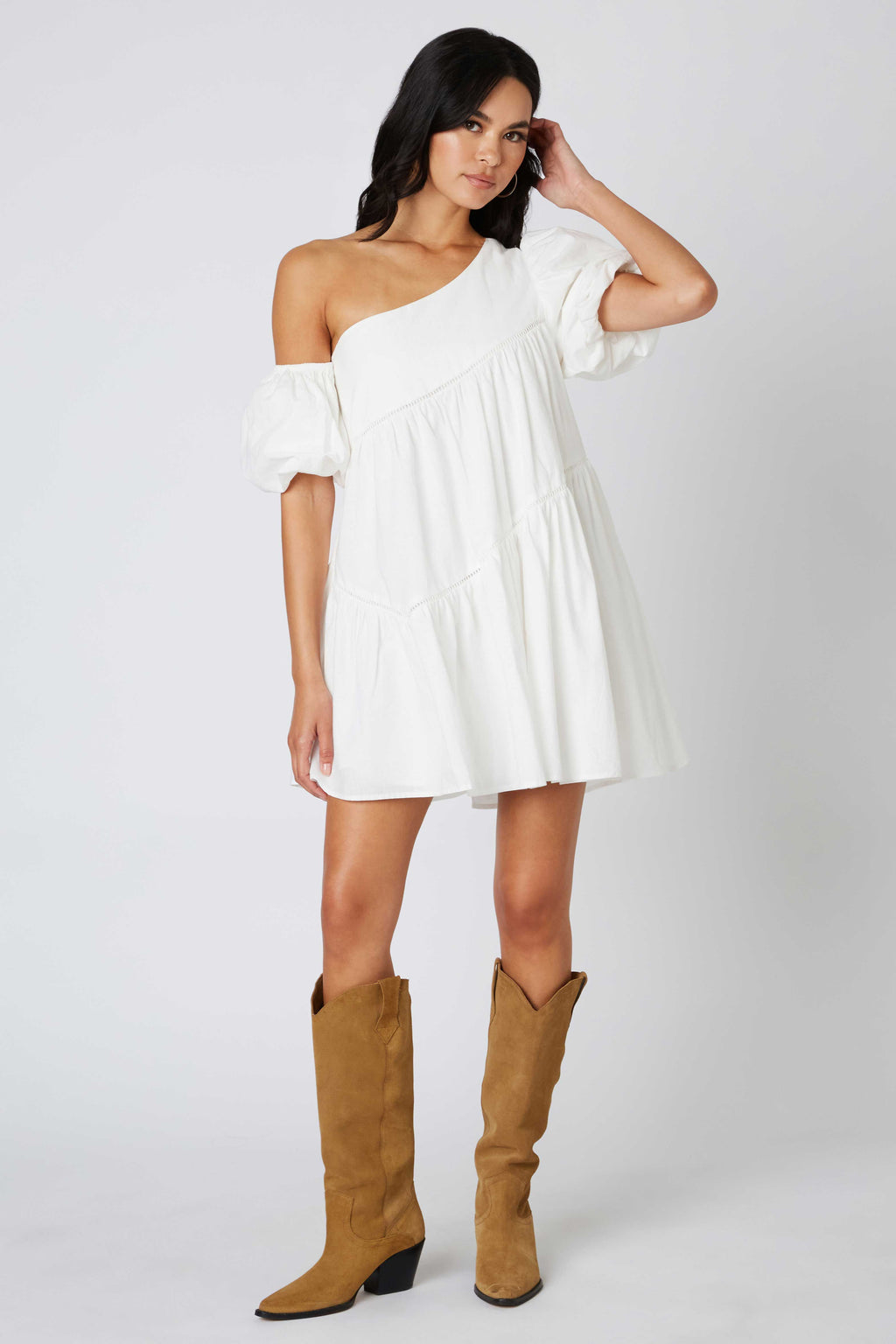 White Asymmetrical Off the Shoulder Mini